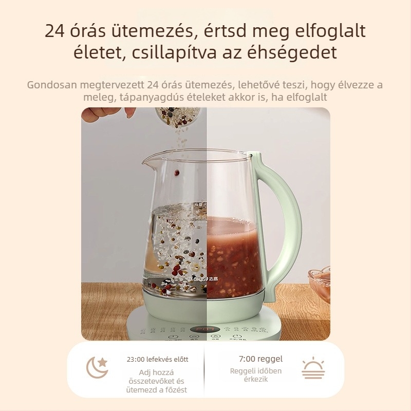 Chigo Egészség teás kanna – Többfunkciós üveg virág teáskanna, modell DC-3B07, 220V, 500–1000W, érintéses vezérlés, digitális termosztát