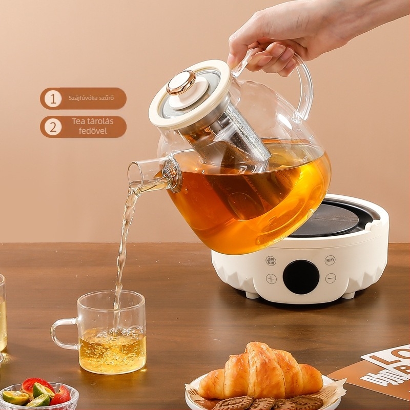 Egészséges teáskanna boroszilikát üvegből, kapacitás 1–1,5 L, 500 W, modell 7D01