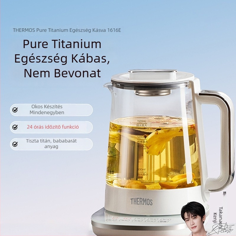 Health Pot mindent egyben teáskészülék, üvegből készült test, 1–1.5 L, 220 V, 500–1000 W, érintéses vezérlés, elektronikus termosztát, modell EHA-1616E