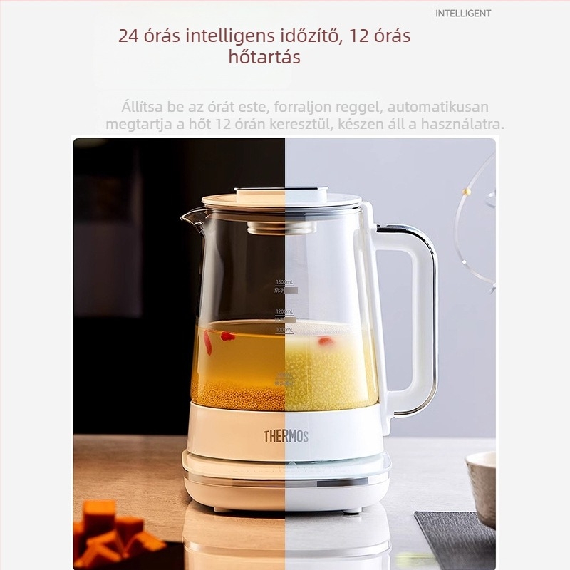 Health Pot mindent egyben teáskészülék, üvegből készült test, 1–1.5 L, 220 V, 500–1000 W, érintéses vezérlés, elektronikus termosztát, modell EHA-1616E