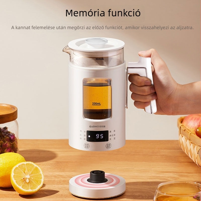 Üvegből készült többfunkciós teáskanna digitális termosztáttal és érintéses vezérléssel, 220V, 600W, 1L