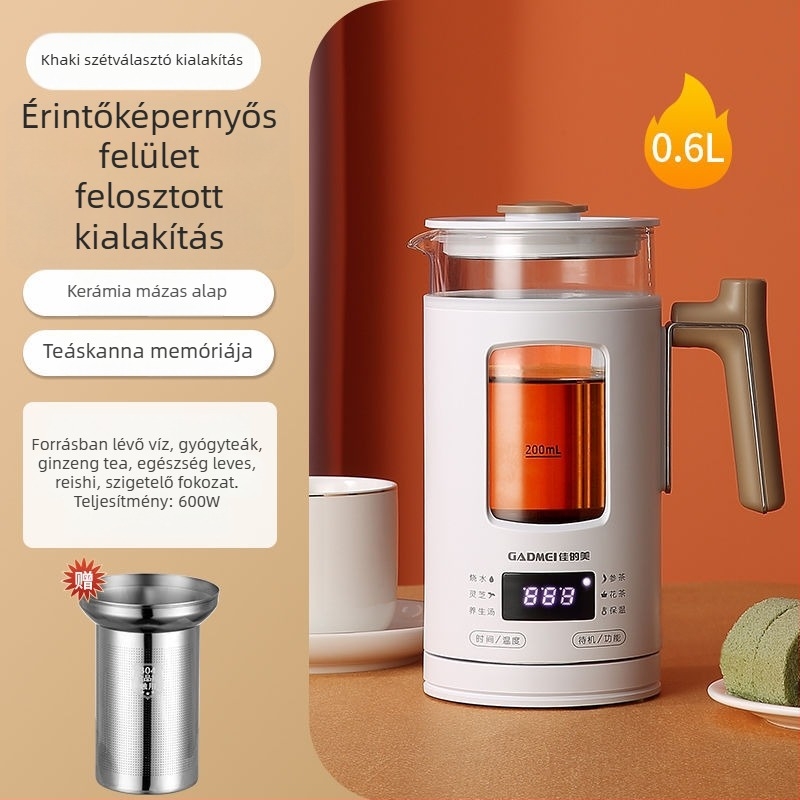 Üvegből készült többfunkciós teáskanna digitális termosztáttal és érintéses vezérléssel, 220V, 600W, 1L