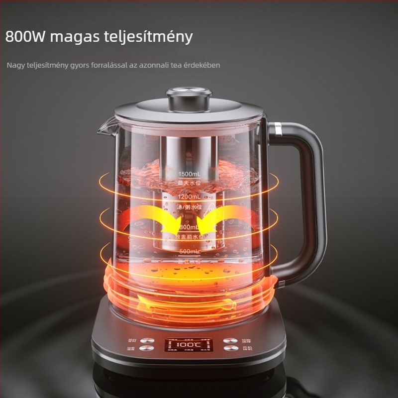 Health Pot üveges teáskanna MC-YS1536, kapacitás 1–1.5 L, 220V, 500–1000W, elektronikus termosztát