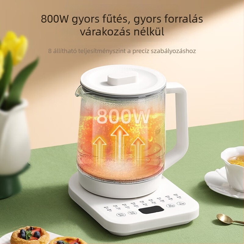 Lotors egészségmegőrző üveg elektromos teáskanna, kompakt 1–1,5 l, teljesen automata, hőtartó, virágtea készítő