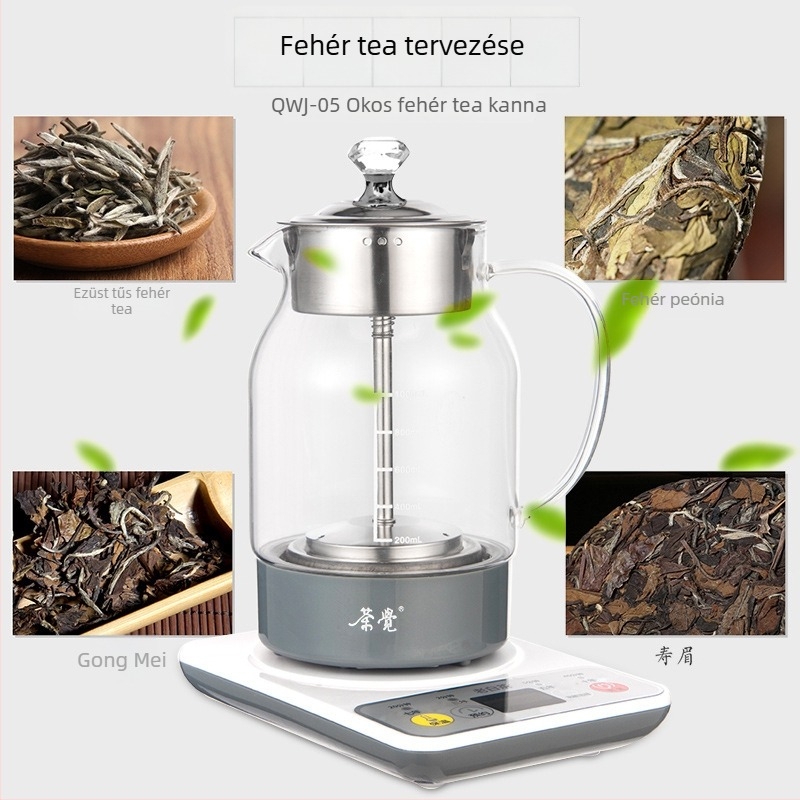 Intelligens üveg teafőző készülék gőzölős teáskannával, többfunkciós elektromos teáskanna öreg fehér teához