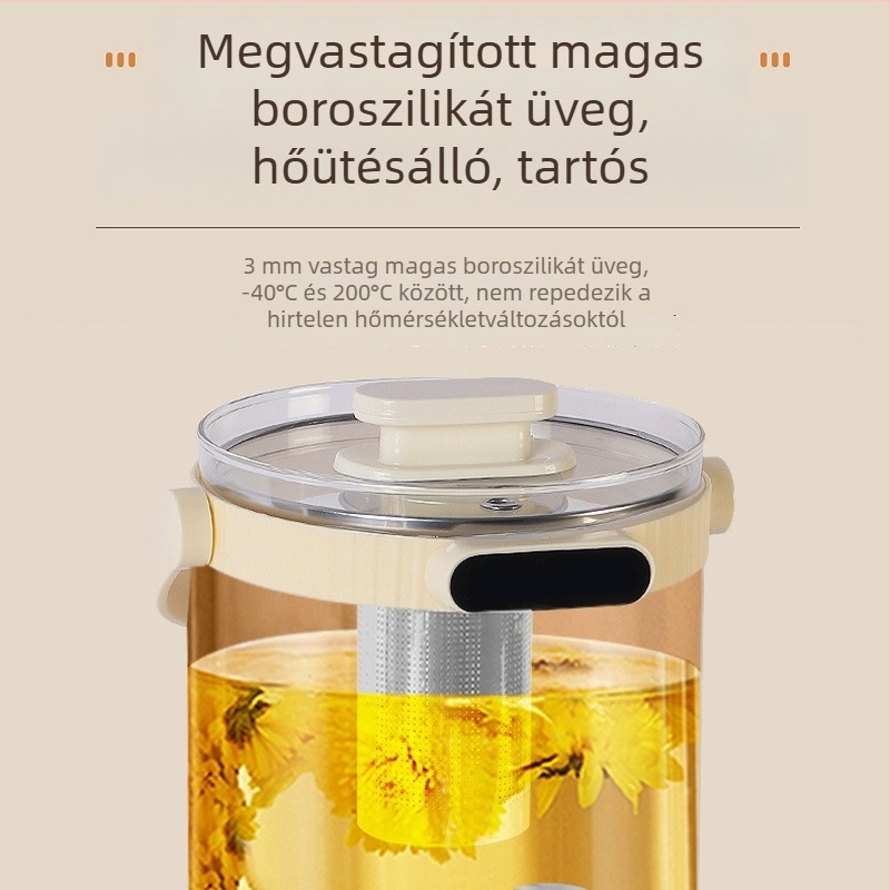 Üveg teáskanna egészségért, szétválasztható kialakítású, 3L kapacitás, ütemezett tea készítés, multifunkcionális elektromos kanna