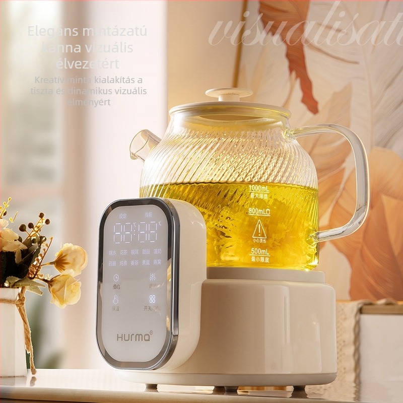 Üvegből készült teáskanna termosztáttal, 1–1,5 L kapacitás, 220V, 500–1000W