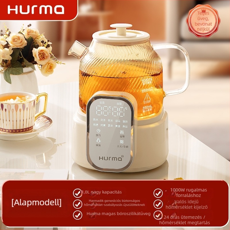 Üvegből készült teáskanna termosztáttal, 1–1,5 L kapacitás, 220V, 500–1000W