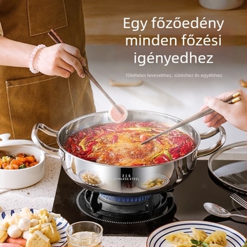 Forró fazék medence 18-10 rozsdamentes acélból, egylapos aljzattal, 2,1–4 literes kapacitással, univerzális tűzhelyhez