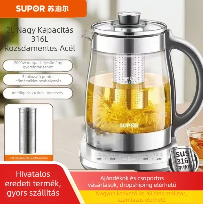 Supor Egészség Tea Készülék, 1.5–2 L, 220V, 300–350W, Üvegbelső tartály, Elektronikus termosztát