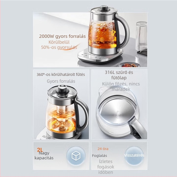 Supor Egészség Tea Készülék, 1.5–2 L, 220V, 300–350W, Üvegbelső tartály, Elektronikus termosztát