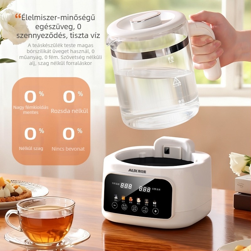 Aux egészségügyi üvegtestű elektromos vízforraló bébi tápszer előkészítéséhez, digitális hőmérséklet-szabályozóval, teljes üvegtesttel, 1.0-1.5 L