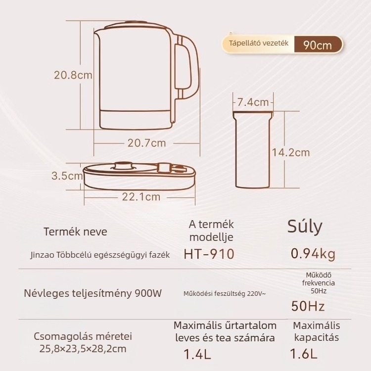 Kamjove HT-910 Üveg Elektromos Teáskanna belső rozsdamentes acél tartállyal, 1,5–2 L, 900 W