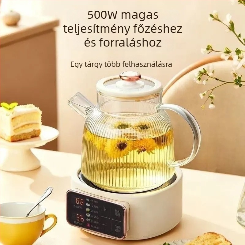 Levehető egészség teáskanna üvegtesttel, 1,5 L, 220 V, 500 W, mikroprocesszoros vezérlés és növényi decoct funkció