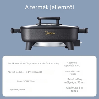 DY3030Easy101 elektromos forróedény és wok, 1800 W, belső edény alumínium ötvözetből, 7 cm mélység, 7–8 személynek, gombos vezérlés