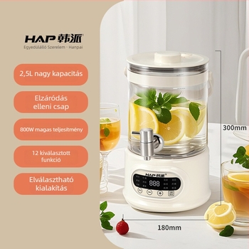 Egészségvédő virágtea kanna – Le- és leválasztható kialakítás, 1.1–1.2 L kapacitás, boroszilikát üveg test, 800 W, 220 V, digitális termosztáttal érintőképernyővel
