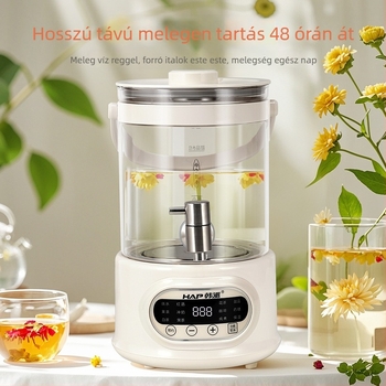 Egészségvédő virágtea kanna – Le- és leválasztható kialakítás, 1.1–1.2 L kapacitás, boroszilikát üveg test, 800 W, 220 V, digitális termosztáttal érintőképernyővel