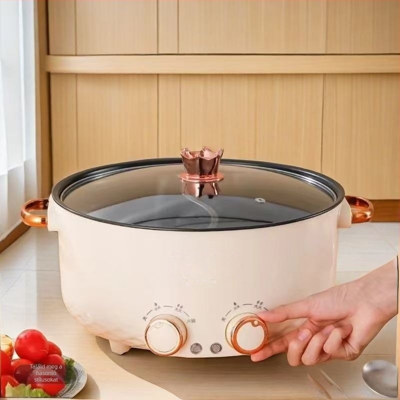 Mindenfunkciós elektromos forróedény All-in-One családi használatra, kapacitás 4,1–6 l, belső rés rozsdamentes acél, gombos vezérlés, grillsütés és shabu-shabu funkcióval