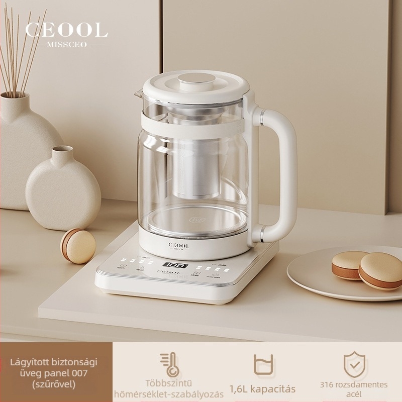Egészség teáskanna üveg testtel, 0,8 L, 800 W, 220 V, modell GC-674