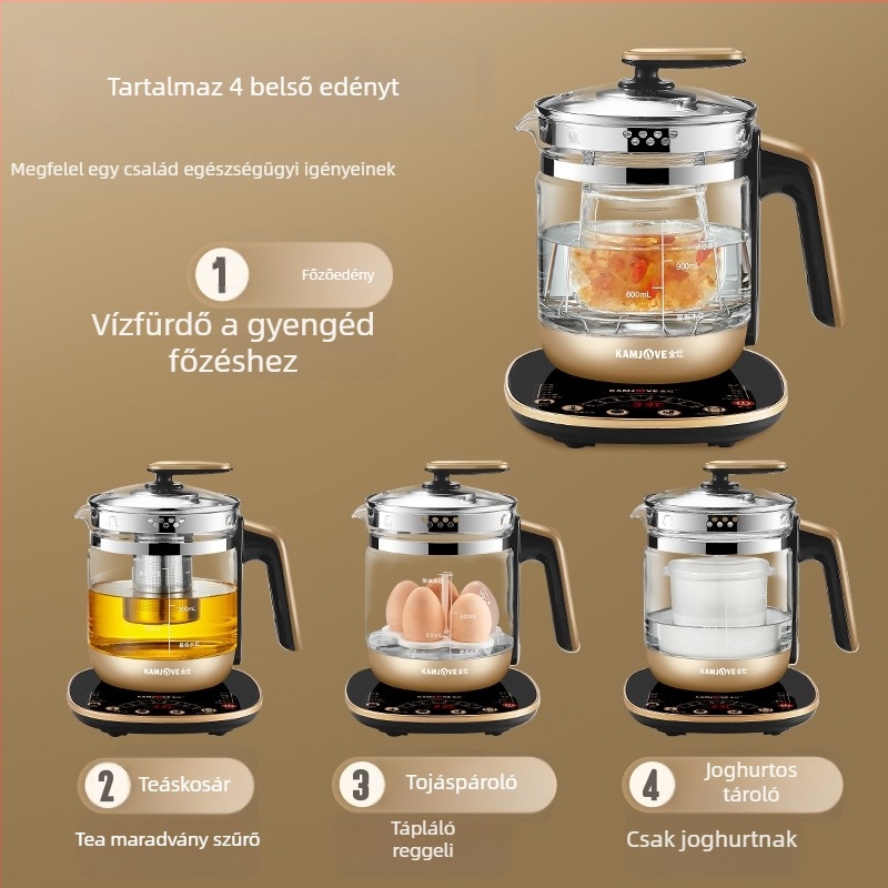 HT-590 Automata egészségügyi decoction edény, üvegszerű test, belső rozsdamentes acél, 1200 W, mikroprocesszoros vezérlés