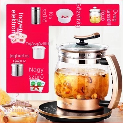 Egészség teáskanna infúzióval, 2L kapacitás, kerámiás belső tartály, 220V, 300–350W, automatikus melegen tartás