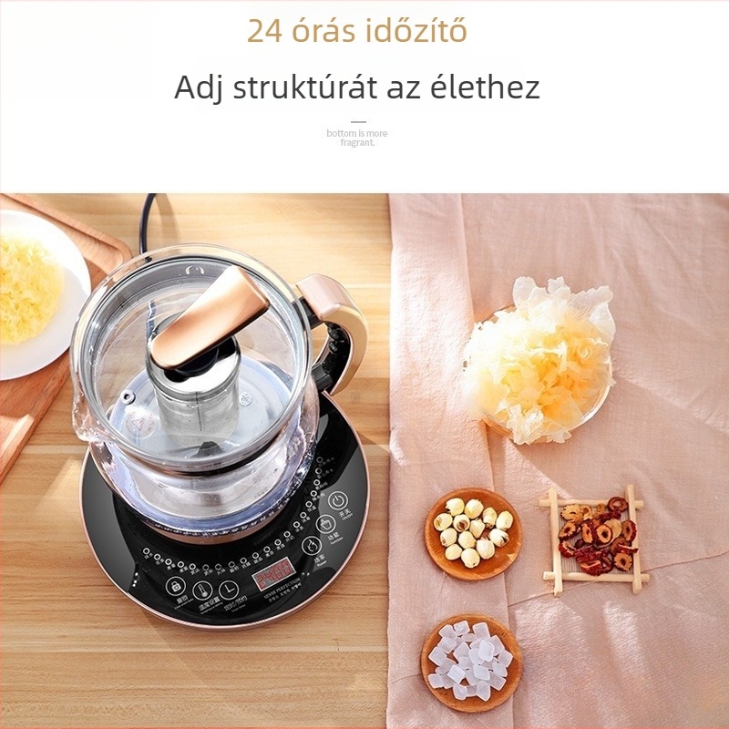 Egészség teáskanna infúzióval, 2L kapacitás, kerámiás belső tartály, 220V, 300–350W, automatikus melegen tartás
