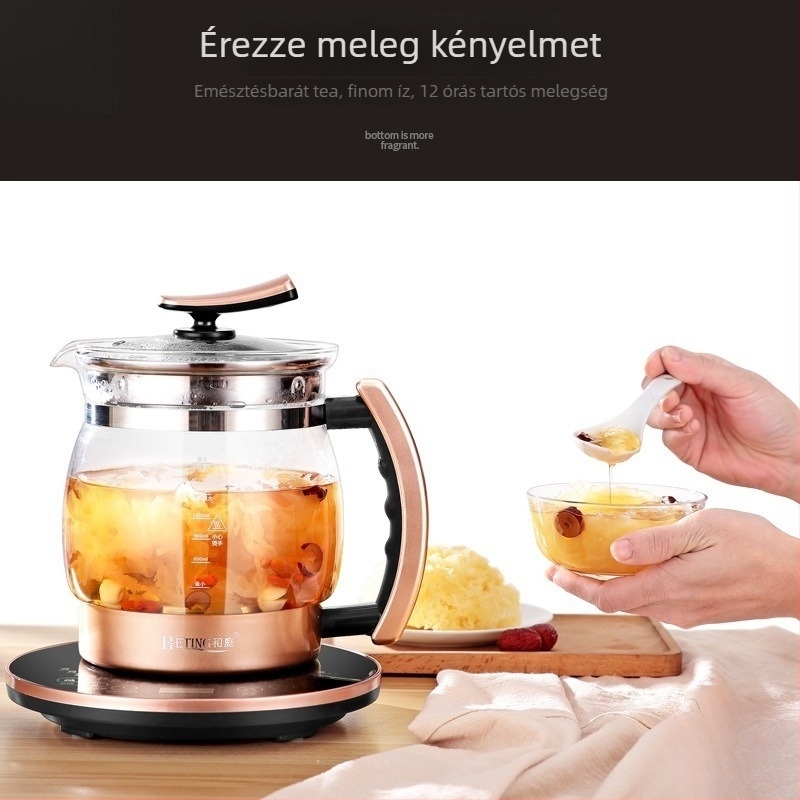 Egészség teáskanna infúzióval, 2L kapacitás, kerámiás belső tartály, 220V, 300–350W, automatikus melegen tartás
