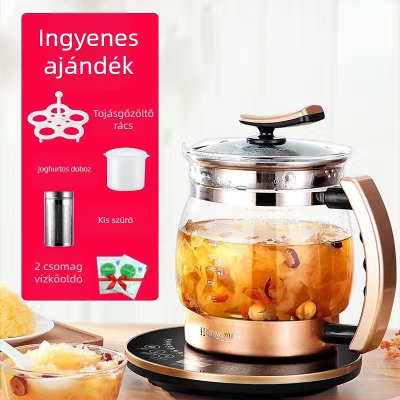 Egészség teáskanna infúzióval, 2L kapacitás, kerámiás belső tartály, 220V, 300–350W, automatikus melegen tartás