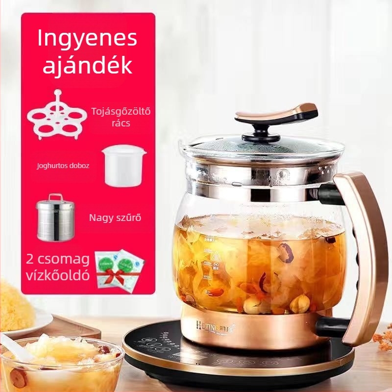 Egészség teáskanna infúzióval, 2L kapacitás, kerámiás belső tartály, 220V, 300–350W, automatikus melegen tartás