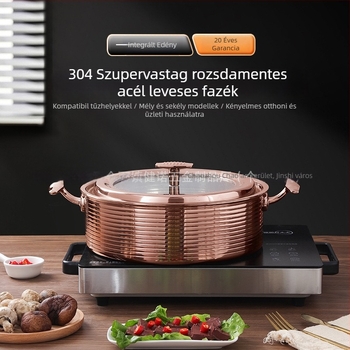 Hotpot tál 304 rozsdamentes acélból, vastagított mély dizájn, több rétegű aljzat, nem elektromos, univerzális tűzhely kompatibilis, kapacitás 2,1–4 L / 4,1–6 L / 6,1–10 L / 10 L+