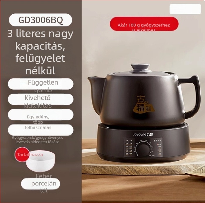 Joyoung kínai gyógyfőzetes kanna, teljesen automata, kerámia belső edény, test lilás agyagból, modell DGD3003BQ, 4–5 adag