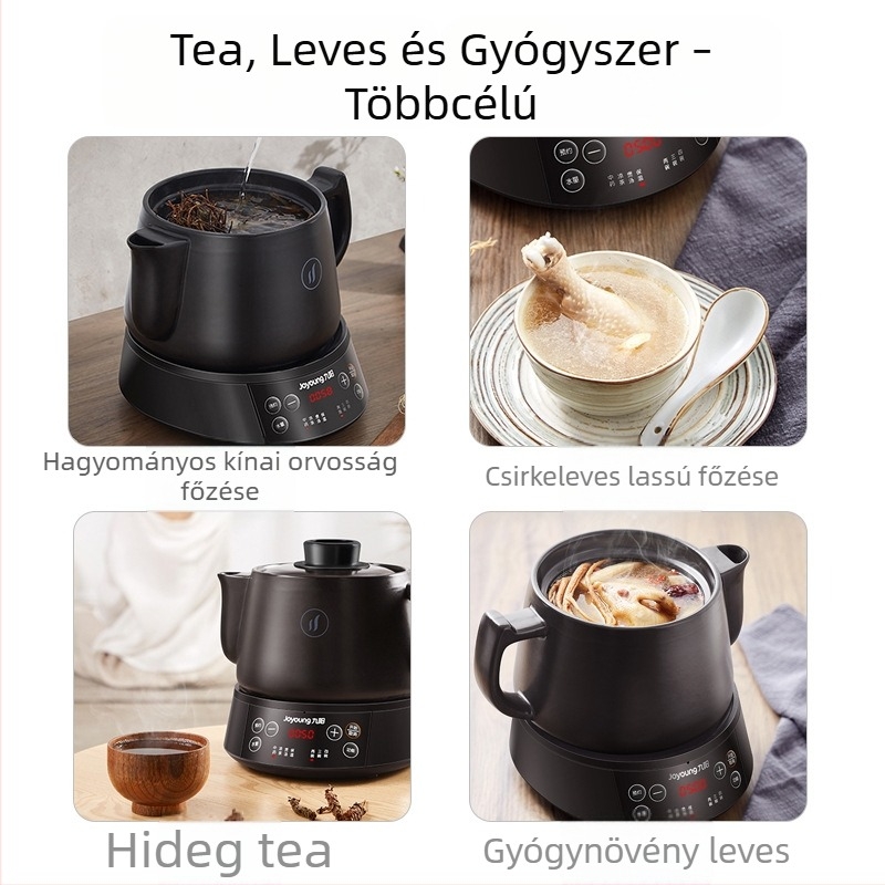 Joyoung kínai gyógyfőzetes kanna, teljesen automata, kerámia belső edény, test lilás agyagból, modell DGD3003BQ, 4–5 adag