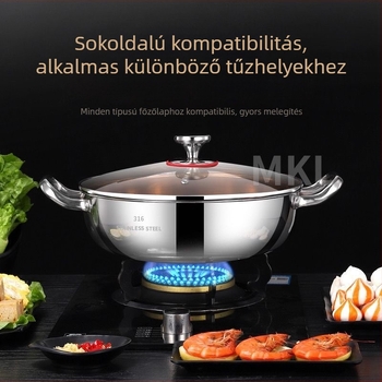 Cooking skills 316 rozsdamentes acélból készült forró fazék, többrétegű aljzattal és üveges fedővel, univerzális tűzhelyhez kompatibilis, kapacitás 4.1–6 L / 6.1–10 L / 10 L+