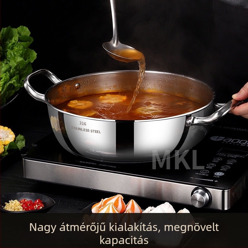 Cooking skills 316 rozsdamentes acélból készült forró fazék, többrétegű aljzattal és üveges fedővel, univerzális tűzhelyhez kompatibilis, kapacitás 4.1–6 L / 6.1–10 L / 10 L+