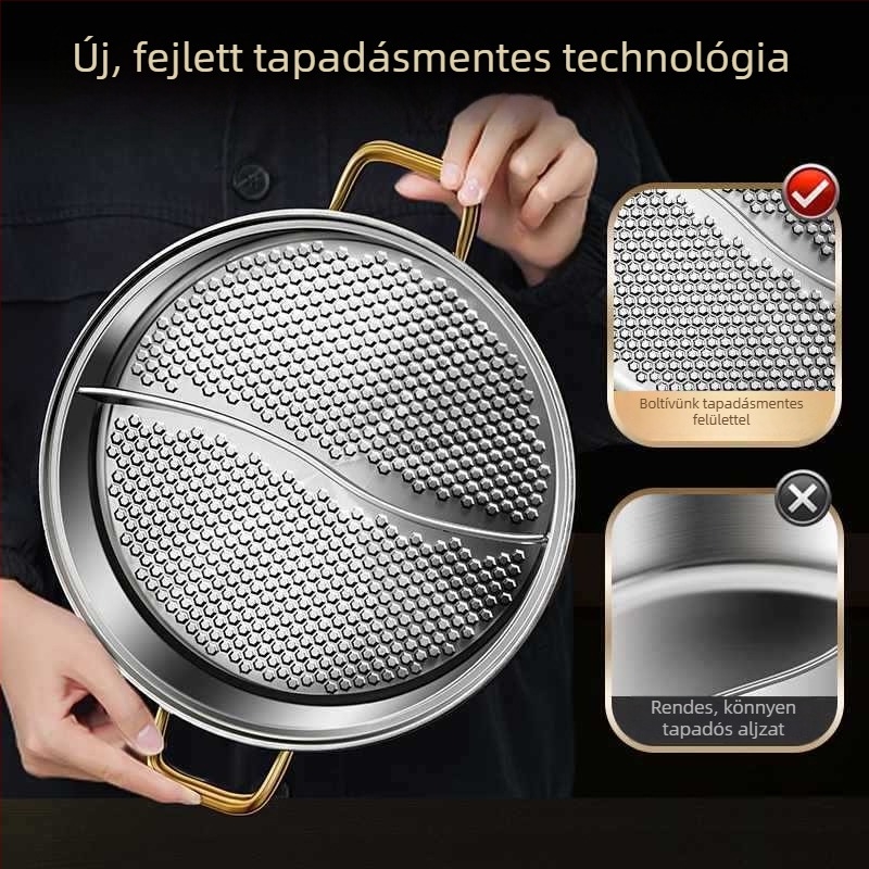 Kétízű Hot Pot rozsdamentes acélból, üvegfedővel, 2,1–4 L kapacitás, univerzális főzőfelülethez kompatibilis