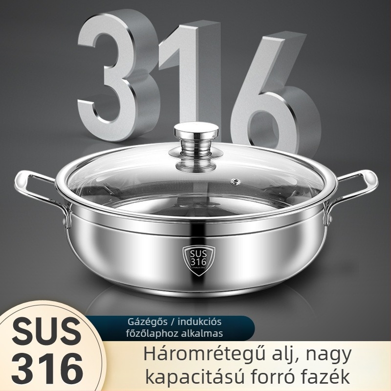 Sűrített 316 rozsdamentes acél leveses fazék, élelmiszer-minőségű, tapadásmentes, többrétegű aljzat, kapacitás több mint 10 L, univerzális tűzhelyhez