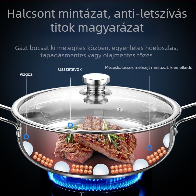Sűrített 316 rozsdamentes acél leveses fazék, élelmiszer-minőségű, tapadásmentes, többrétegű aljzat, kapacitás több mint 10 L, univerzális tűzhelyhez
