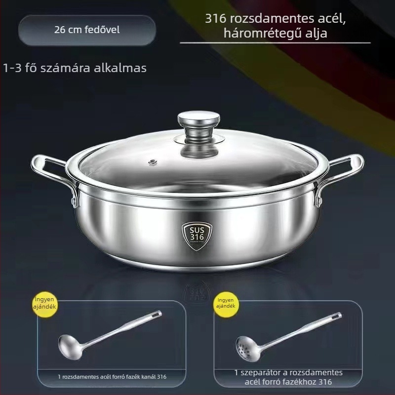 Sűrített 316 rozsdamentes acél leveses fazék, élelmiszer-minőségű, tapadásmentes, többrétegű aljzat, kapacitás több mint 10 L, univerzális tűzhelyhez
