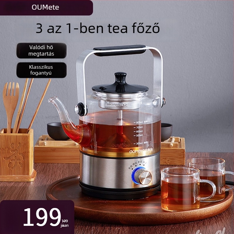 Tea készítő készülék – Modell OMT-PC0805, boroszilikát üveg test, kapacitás 2 L alatt, 600 W, 220 V