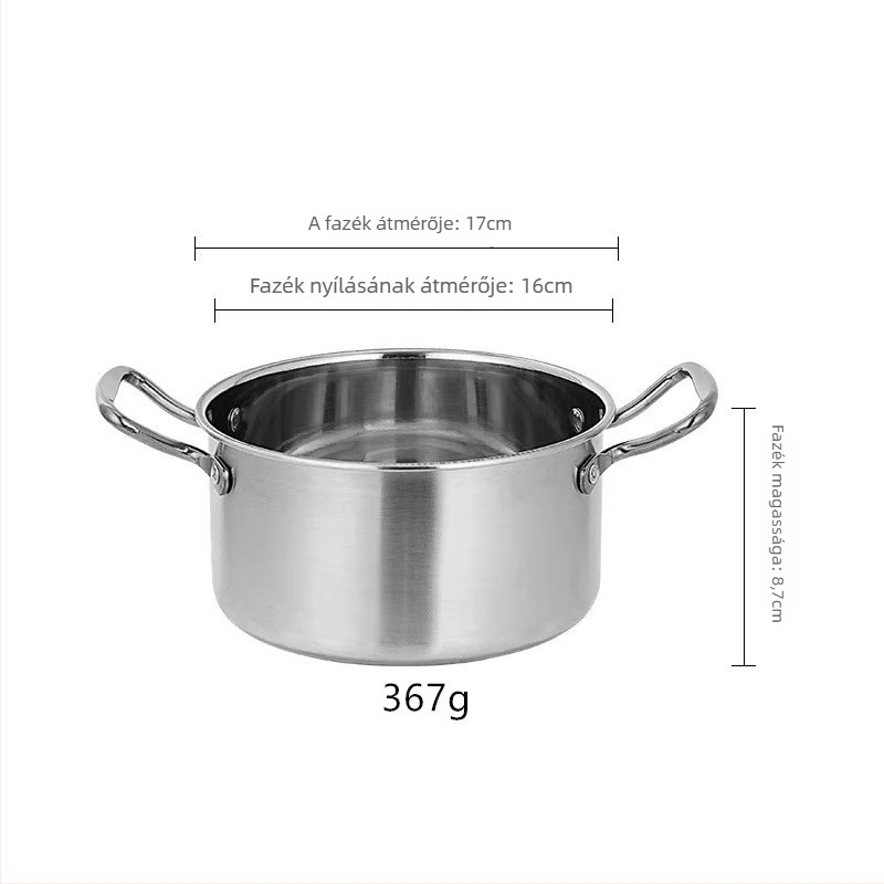 304 rozsdamentes acélból készült egyszemélyes forró fazék, üvegfedő, indukciós kompatibilis, 2,1–4 L kapacitás, modell TG