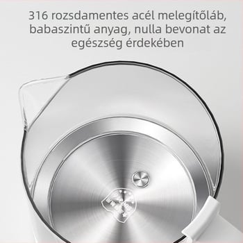 Egészséges teáskanna infúzióhoz, üveg test, 1 L kapacitás, 220 V, 500 W, digitális termosztát érintéses vezérléssel