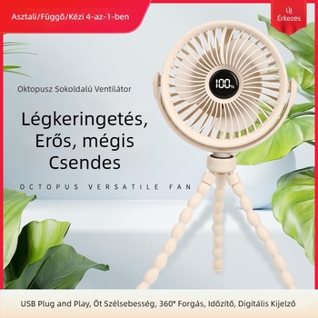 Lapát nélküli polip formájú babakocsi ventilátor, hordozható és csendes, USB tápegységgel és beépített akkumulátorral, etetéshez