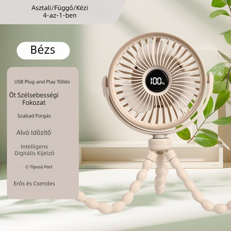 Lapát nélküli polip formájú babakocsi ventilátor, hordozható és csendes, USB tápegységgel és beépített akkumulátorral, etetéshez