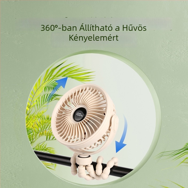 Lapát nélküli polip formájú babakocsi ventilátor, hordozható és csendes, USB tápegységgel és beépített akkumulátorral, etetéshez