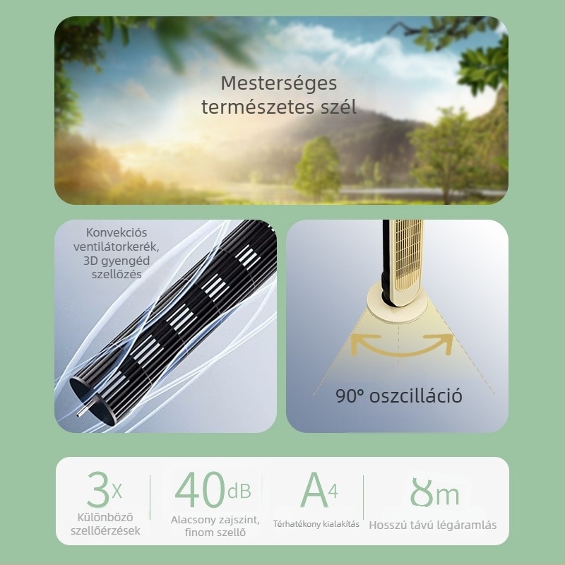 Lapát nélküli padlóra álló ventilátor otthoni használatra, levegőáramlás, természetes szél, 3 fokozat, 220V, 45W, alkalmas 31–40 m²-re
