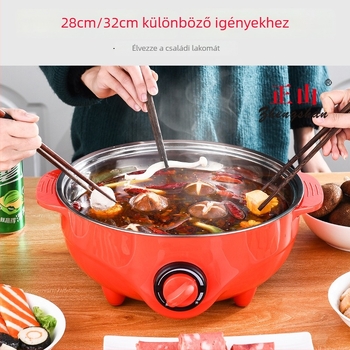 Elektromos forró fazék párolóval, nagy teljesítményű 1200–1500W, kapacitás 1–2L, belső edény rozsdamentes acélból, műanyag ház, gombos vezérlés, 220V, 3–4 adag, Lapsang