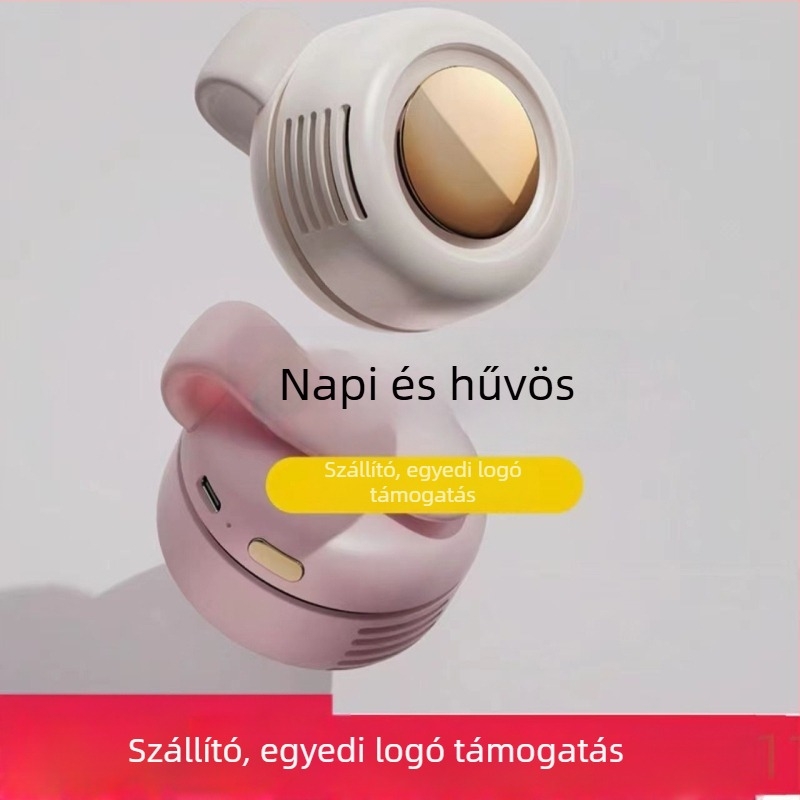 Pengétlen viselhető ventilátor nyakra és derékra, 360° forgás, USB-s tápegység, 3 sebesség, beépített 800–1000 mAh akkumulátor, üzemidő 1–3 óra