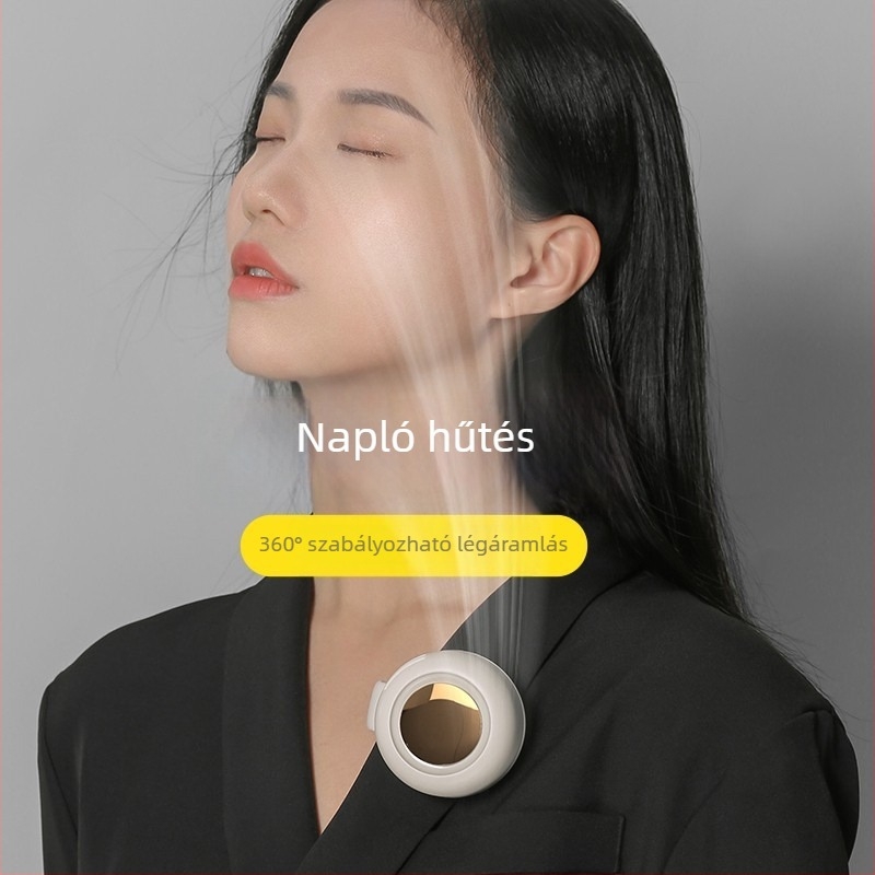 Pengétlen viselhető ventilátor nyakra és derékra, 360° forgás, USB-s tápegység, 3 sebesség, beépített 800–1000 mAh akkumulátor, üzemidő 1–3 óra