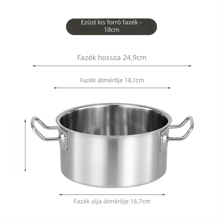 Egy személyes rozsdamentes acélból készült forró fazék üvegfedéllel, füstmentes kialakítás, 2,1–4 L kapacitás, általános főzőlemezhez