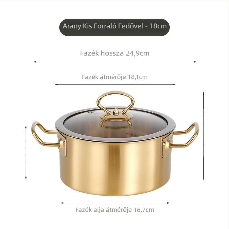 Egy személyes rozsdamentes acélból készült forró fazék üvegfedéllel, füstmentes kialakítás, 2,1–4 L kapacitás, általános főzőlemezhez